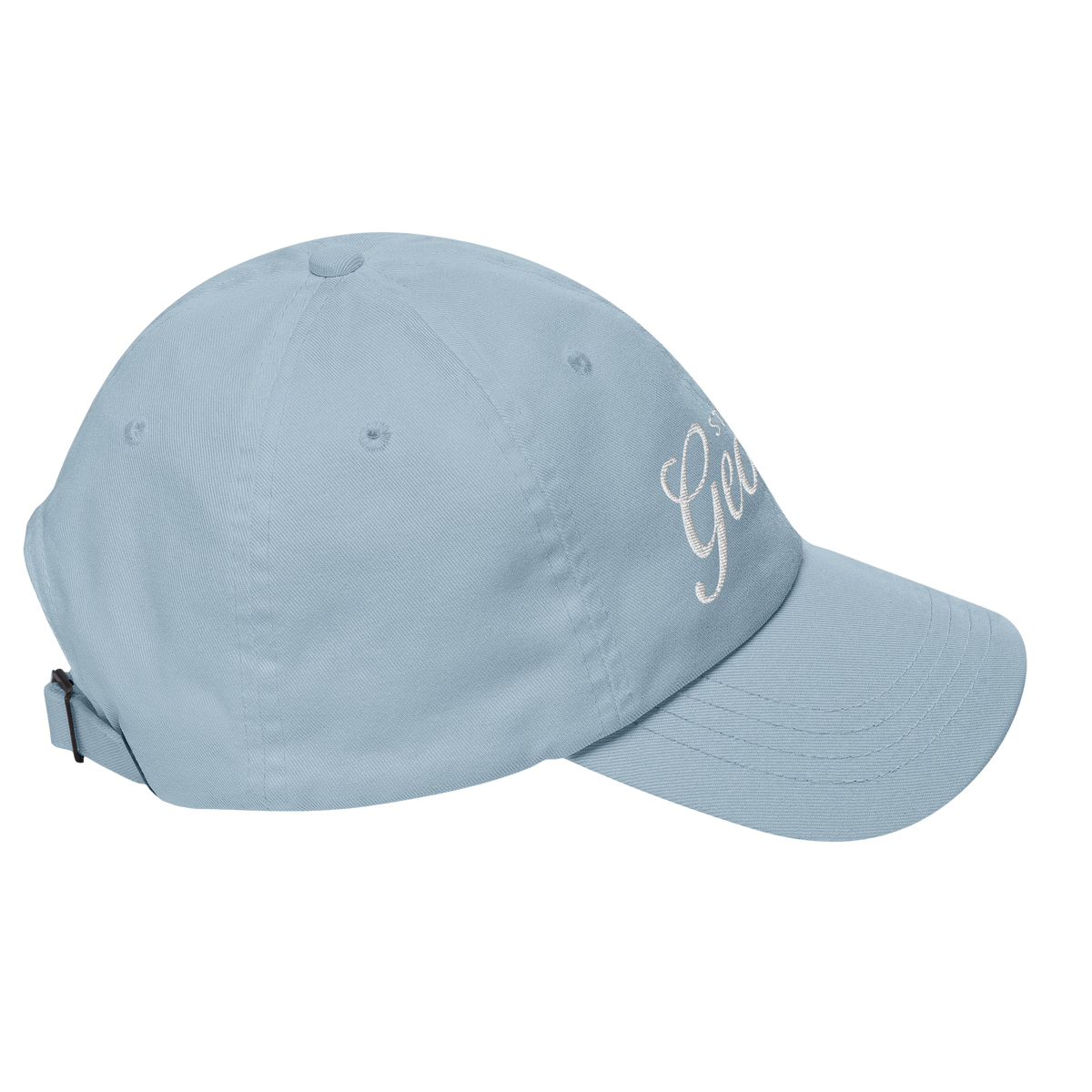 Pink cap with a brand logo on a white background